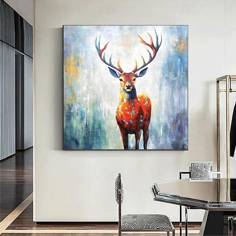 Handmade Abstract Deer Oil Painting on Canvas Textured Wall Art Animal Painting Textured Deer Painting Abstract Wall Art Textured Bird parrots oil painting for Wall Decor Gift 2025 - $108.99 –P11