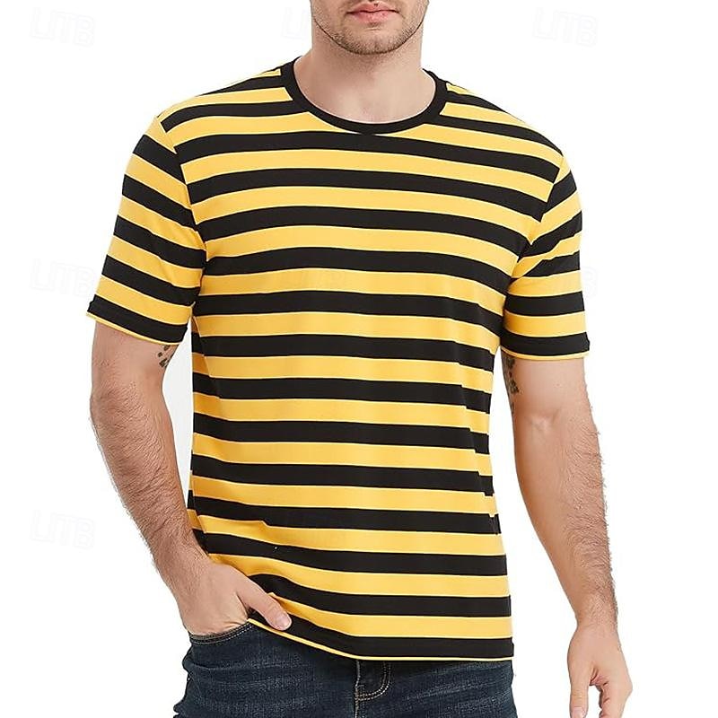 Herr T-shirt T-shirts Kortärmad tröja T-tröja Kortärmad Rund hals Vår & sommar Randig Mode Designer Grundläggande Semester Gata Utekväll Svart Gul Rubinrött Topp t-shirt för män 2025 - $11.99 –P9