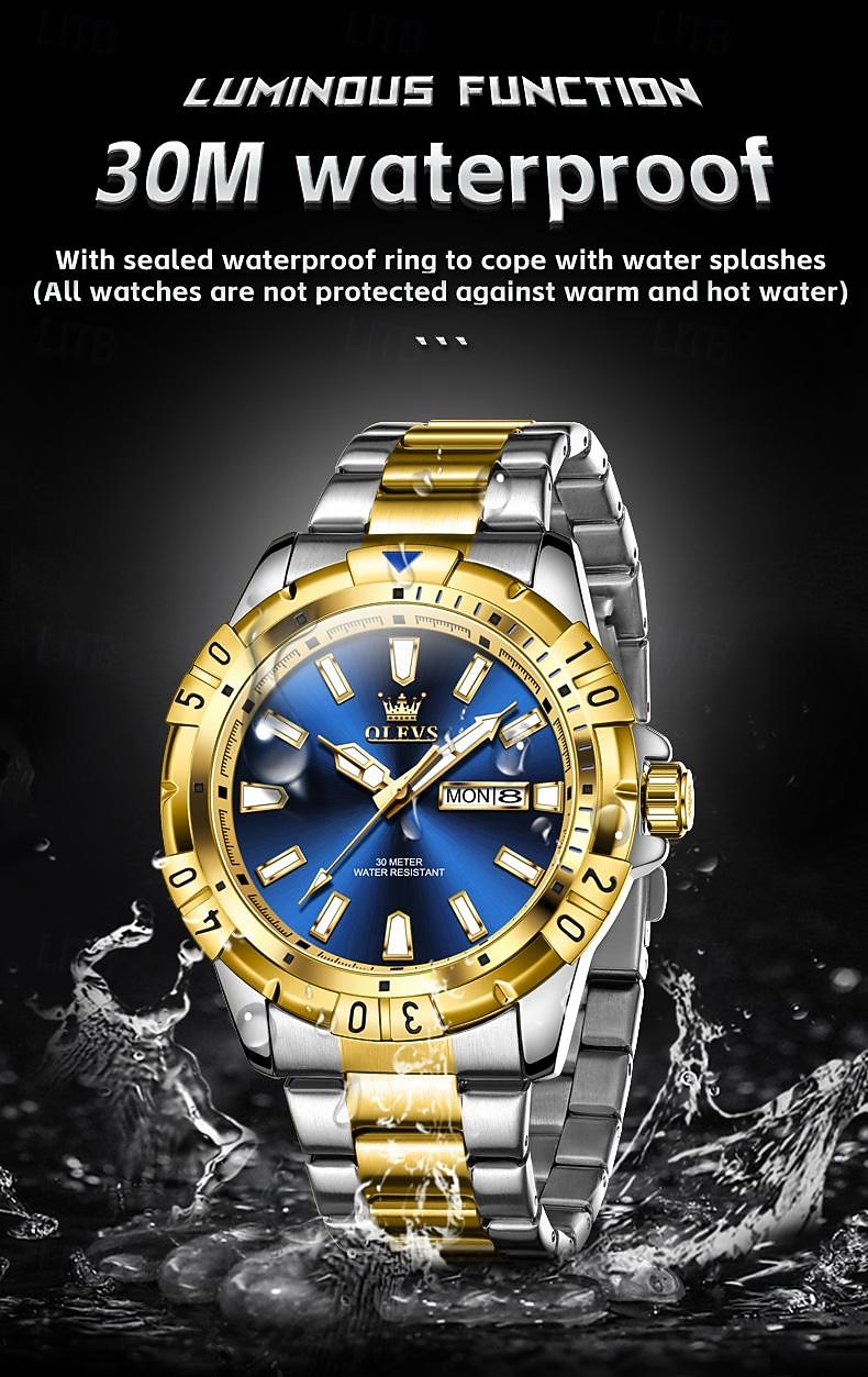 OLEVS Мужчины Кварцевые Мода Деловые Наручные часы Светящийся Календарь Дата Неделя ЗАЩИТА ОТ ВЛАГИ Стали Часы 2026 - $33.99 –P13