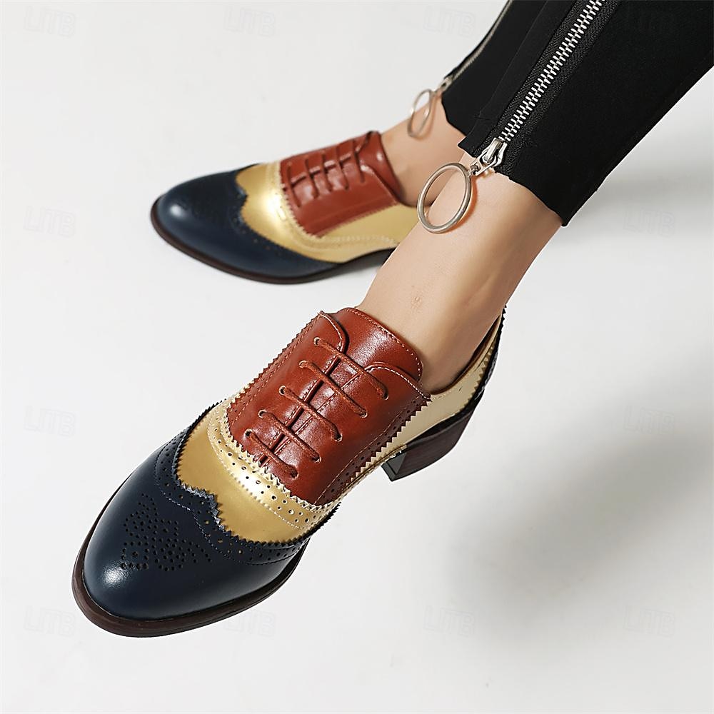 Damen Halbschuhe Retro Bullock Schuhe Täglich Farbblock Schnürsenkel Blockabsatz Runde Zehe Vintage Brautkleider schlicht Wanderschuhe PU Schnürsenkel Schwarzes Gold Schwarz / weiss Rosa 2025 - $59.99 –P4