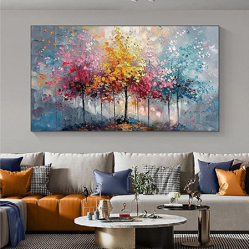 bunte Bäume Ölgemälde auf Leinwand große handgemalte Wandkunst abstrakte Wald Ölgemälde Wandkunst Landschaft Ölgemälde moderne Blumen Baum Gemälde für Wohnzimmer Wohnkultur Geschenk 2025 - $125.99 –P17