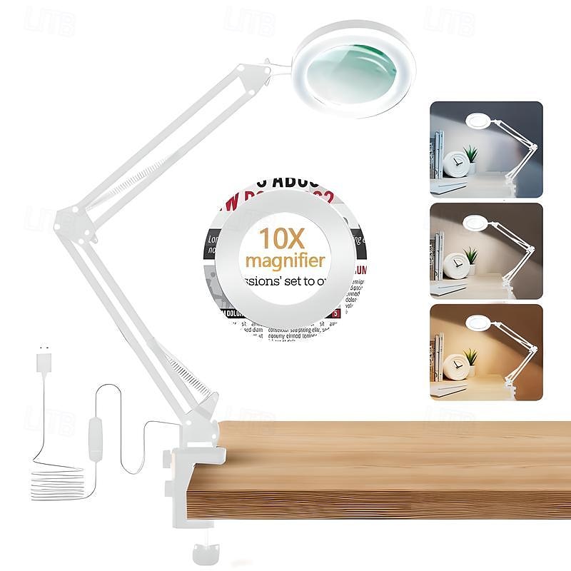 10X Magnifying Glass with Light Hands Free, 2-in-1 Stepless Dimmable LED Magnifying Desk Lamp with Stand, Craft Light Lamp with 3 Color Modes for Close Work Reading Repair Crafts 2025 - $43.99 –P7