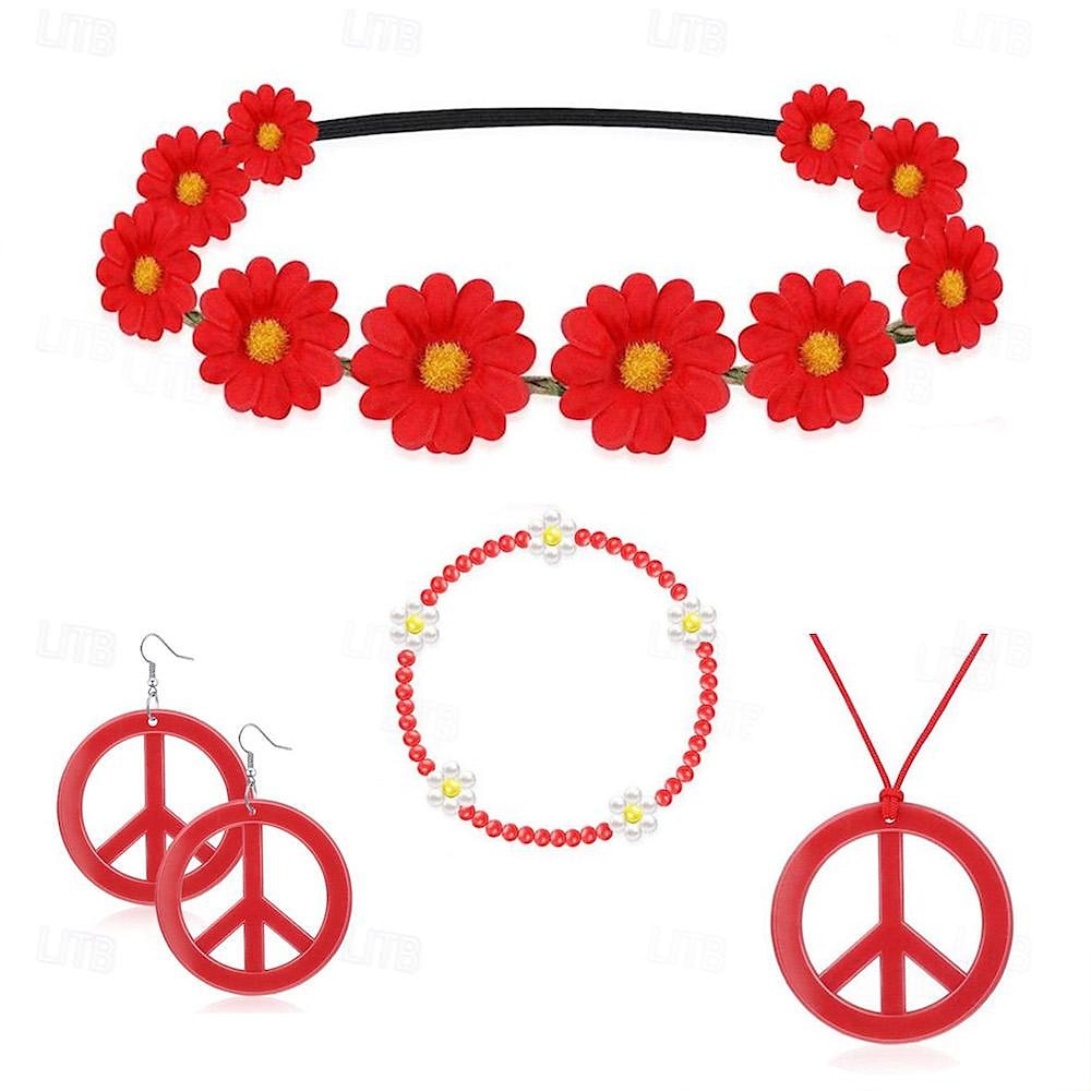 Retro 60. léta 70. léta Sada příslušenství Hippie Dámské Karneval Plesová maškaráda Večírek Pride Parade Měsíc hrdosti Dospělé Doplňky do vlasů Náušnice Šály Jaro léto 2025 - $16.49 –P11