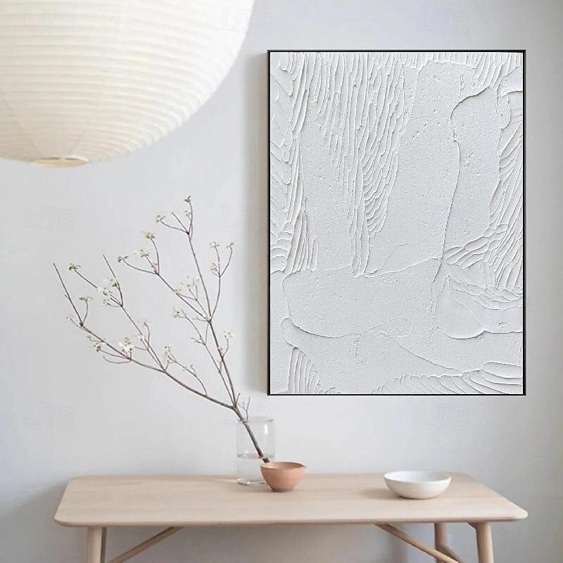 peint à la main 3d texturé blanc peinture abstraite sur toile 3d texturé art mural boho moderne toile art salon décor pattle couteau peinture à l'huile décor à la maison hôtel pièce d'art de 2025 ? $116.99 –P11