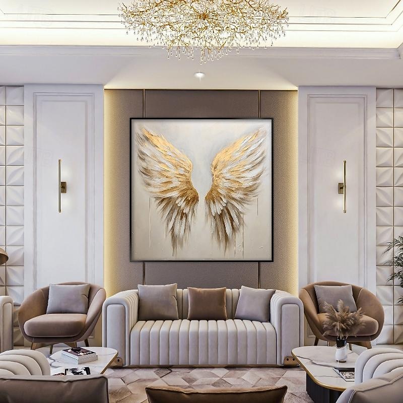 peinture d'aile d'or 100% faite à la main or et blanc ailes d'ange peinture à l'huile peinture de plume texturée à la main acrylique peinture à l'huile abstraite décoration murale salon œuvre d'art de 2025 ? $92.99 –P2