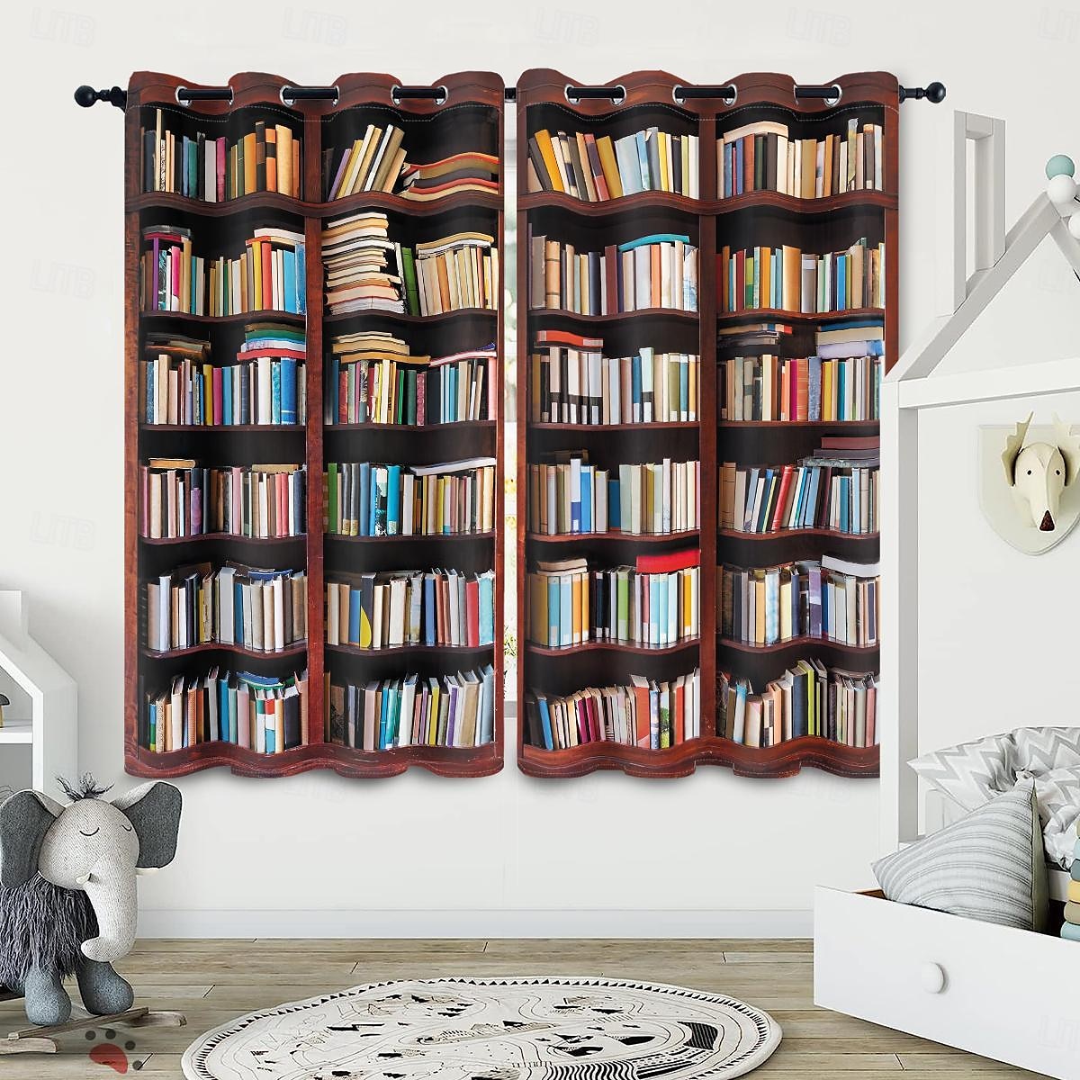Vintage Bücherregal Verdunkelungsvorhänge Türisolierung Außenbalkon Rest Wohnzimmer Wohndekoration 2-teiliges Set mit 3D-Digitaldruck perforiert 2026 - $41.99 –P3