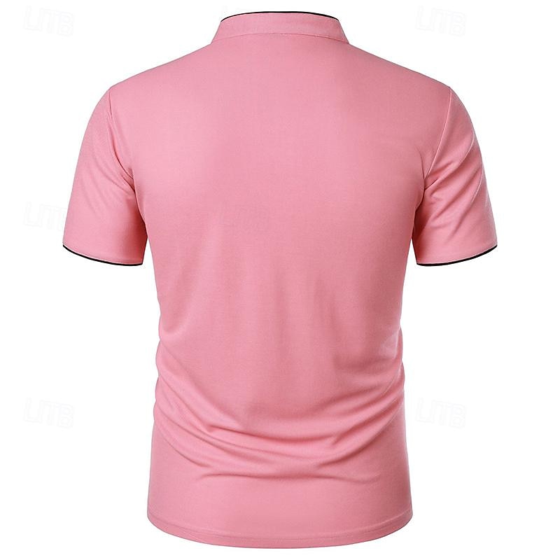 Men's Golf Shirt Golf Polo Work Casual Stand Collar Short Sleeve Basic Modern Color Block Patchwork Button Spring & Summer Regular Fit Wine Pink Navy Blue Green Golf Shirt 2025 - $12.99 –P7