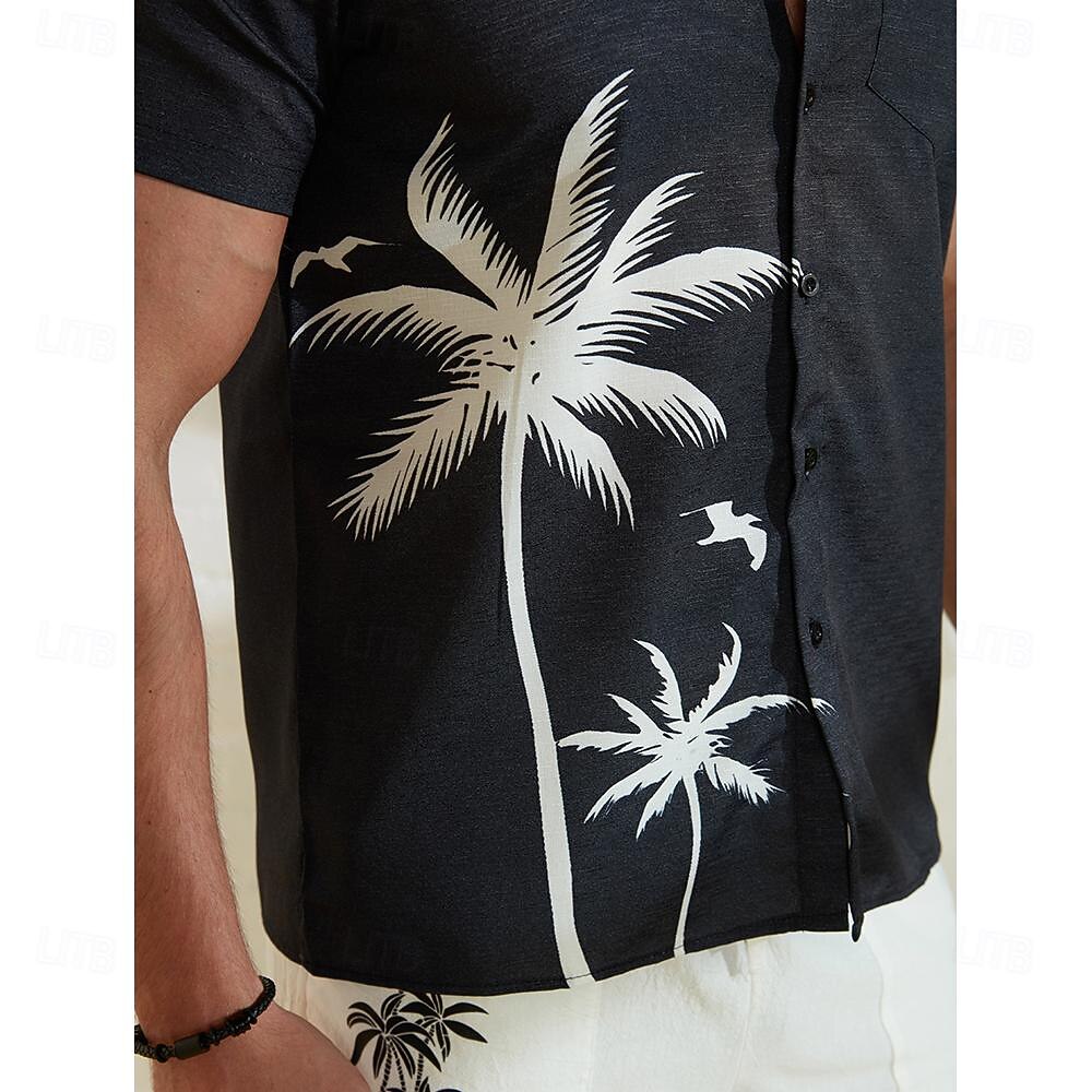 בגדי ריקוד גברים עץ קוקוס צמחים טרופיים חולצה חולצת הוואי חולצת אלוהה שרוולים קצרים חולצה עומד יום יומי בָּחוּץ חופשה רחוב שחור S M L 2025 - $22.99 –P3