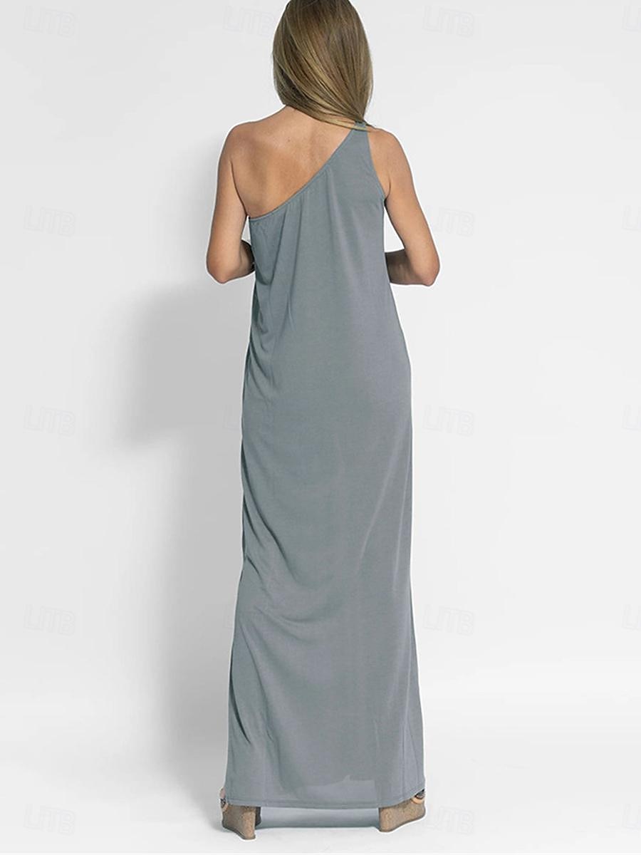 Damen schwarzes kleid Maxidress Rückenfrei Verabredung Urlaub Strassenmode Maxi Ein-Schulter Ärmellos Schwarz Gelb Grau Farbe 2025 - $39.99 –P8