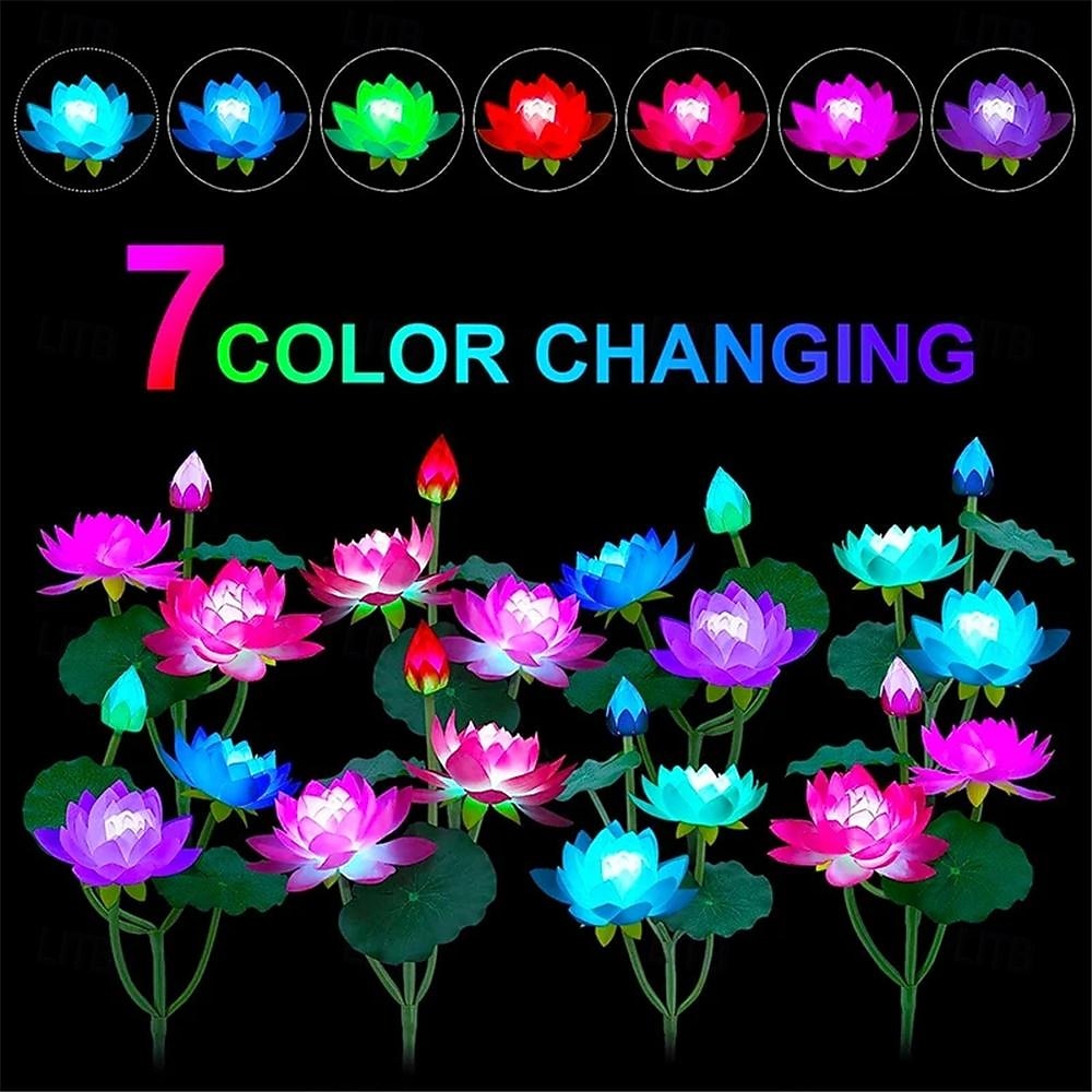 Solar Lotus Lantern - 7 Color Changing Waterproof LED Decorative Pathway Light for Garden, Courtyard, Lawn, Wedding and Festival Atmosphere 1PC 2025 - $33.99 –P1