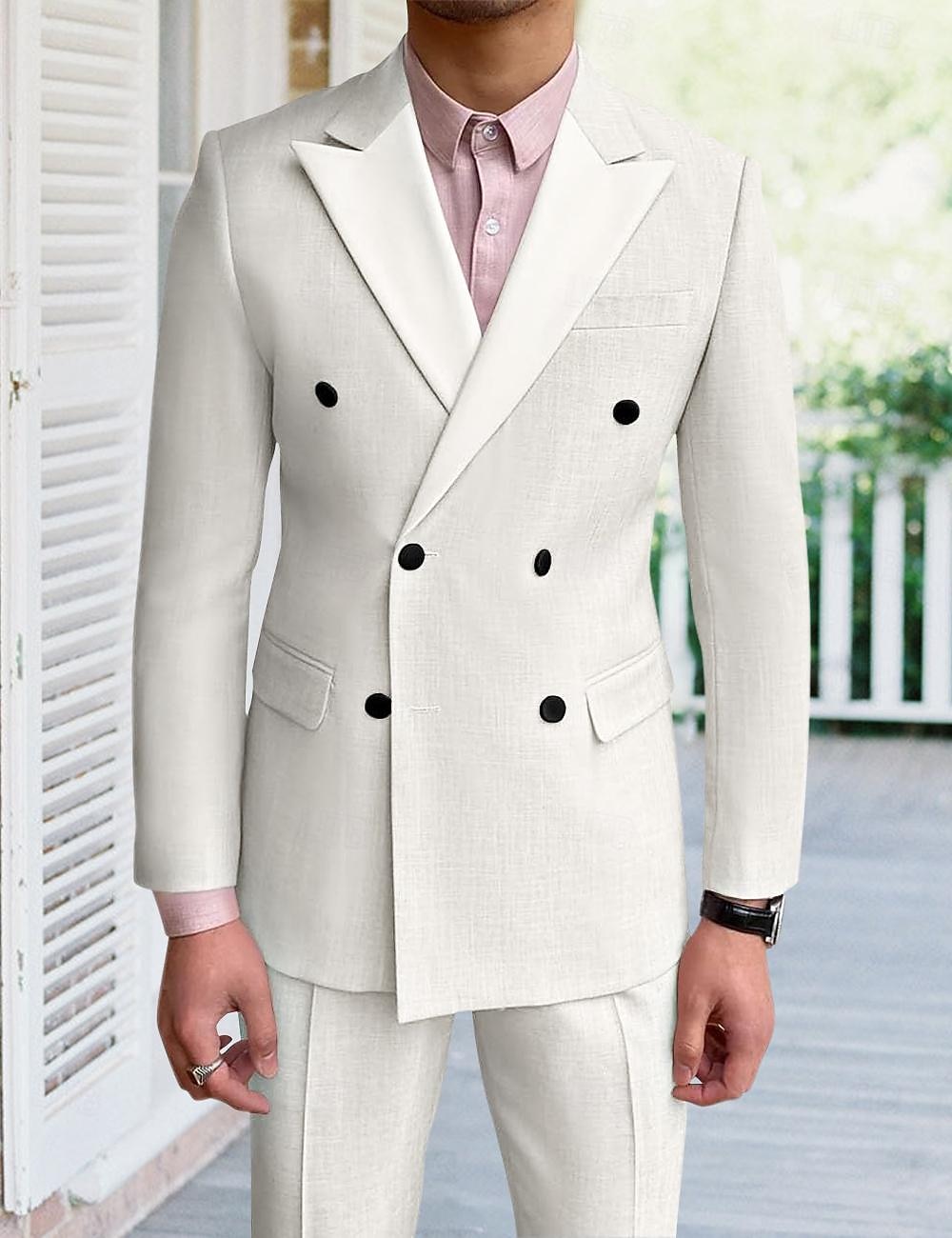 Мужской Костюмы Льняные костюмы Свадьба на пляже Свадьба Белый Небесно-голубой Весна, осень, зима, лето Костюм Лацкан с острым углом Однотонный Узкий крой Набор из 2 предметов Двубортный крой, 6 2026 - $116.99 –P1