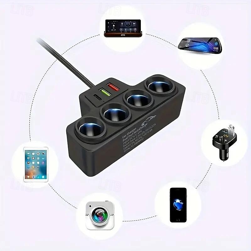 Автомобильный один буксирный четыре интеллектуальных прикуривателя qc3.0pd30w автомобильное многофункциональное быстрое зарядное устройство для мобильного телефона 2025 - $20.99 –P8