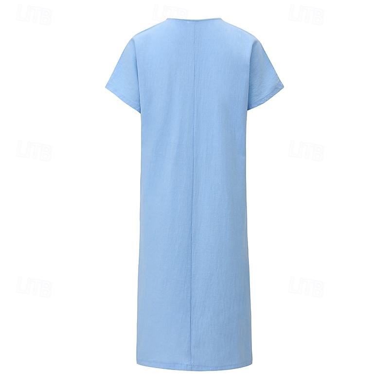 dames midi-jurk v-hals gekreukte textuur lichtblauw korte mouw casual strandkleding losse pasvorm ademende zomerkleding 2025 - $10.99 –P2
