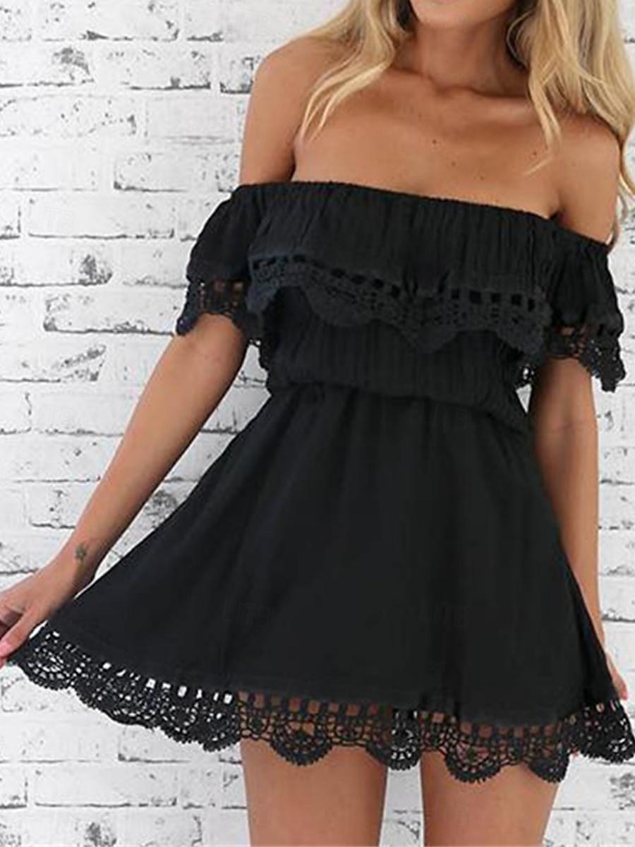 Damen Minikleid Weißes Kleid Freizeitkleid A Linie Kleid Sommerkleid Streetwear Basic Lässig Urlaub Straße Ferien Normale Passform Kurzarm Schulterfrei Schwarz Weiß Sommer 2025 - $41.99 –P3