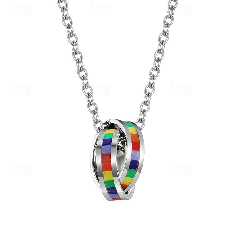 Stolz regenbogen flagge doppel ring titanium stahl halskette kamerad ziehen sechs farbe doppel ring anhänger 2025 - $35.99 –P1