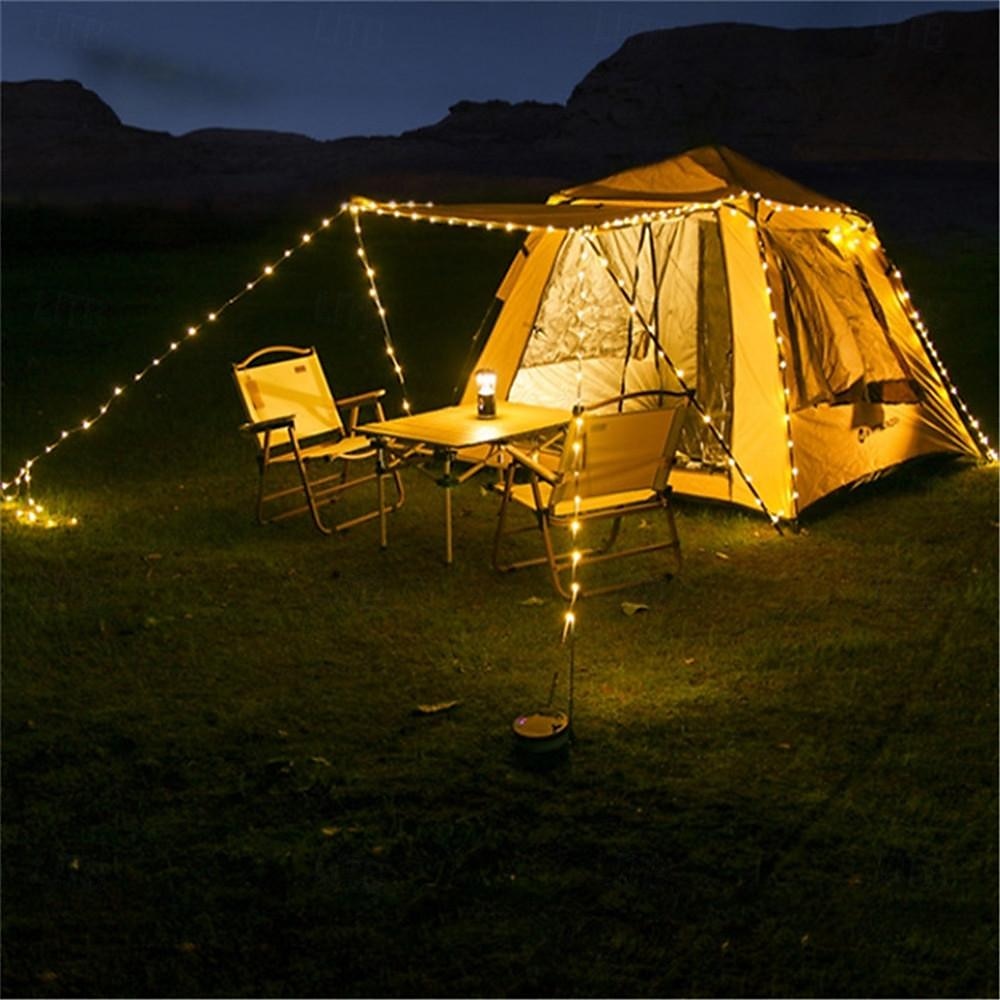 Chowane łańcuchy świetlne Solar Camping String Lights Zewnętrzne oświetlenie namiotu USB akumulator 33 stopy/10 m 100 diod LED do pieszych wędrówek na kempingu 2025 - $49.99 –P2
