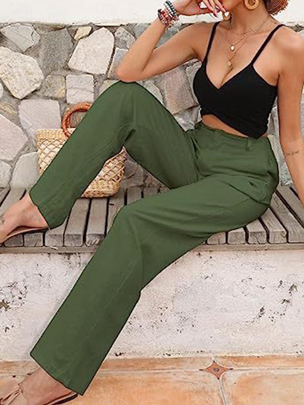 Femme Ample Pantalon Casual Quotidien Longue Plein Poches latérales Respirabilité Confortable Micro-élastique Fin de semaine Noir Blanche bleu marine Vert Printemps été Standard de 2025 ? $24.99 –P3