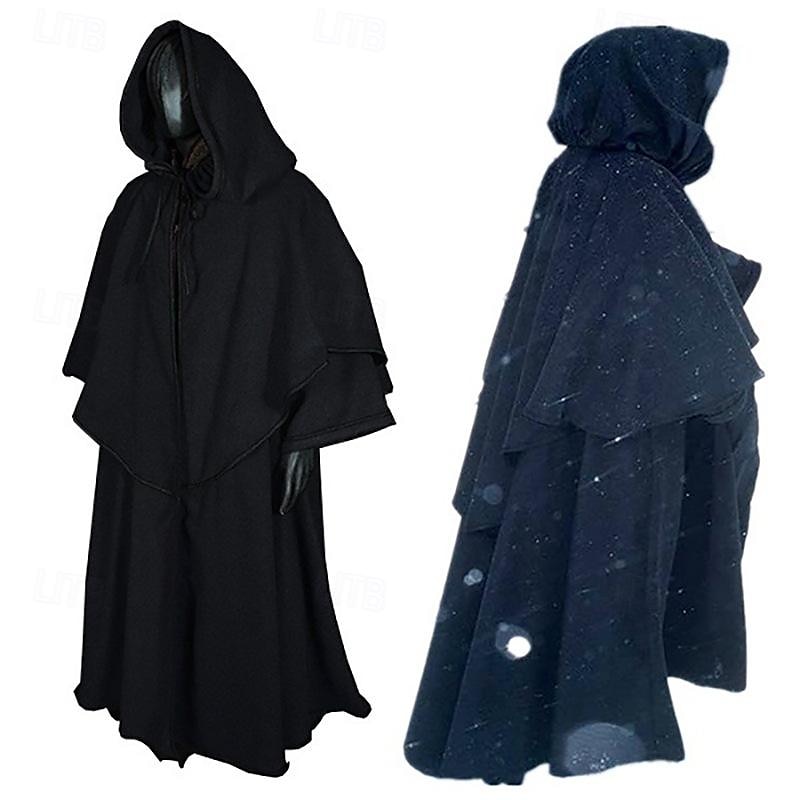 Retro Antiguo Punk y gótico Medieval capa con capucha Chales Feria del Renacimiento Ranger élfico Color sólido Hombre Mujer Vikingo Fantasía Víspera de Todos los Santos Carnaval Mascarada Fiesta 2025 - $41.99 –P2
