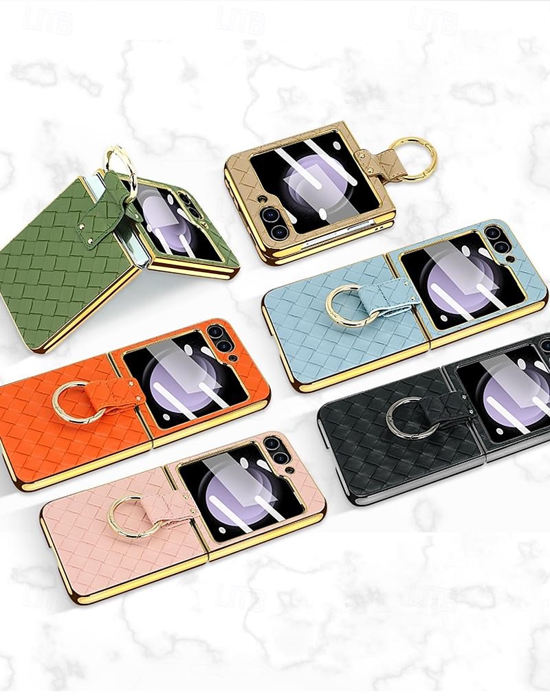 Phone Case For Samsung Galaxy Z Flip 6 Z Flip 5 Z Flip 4 Z Flip 3 Back Cover with Screen Protector Ring Holder Shockproof Retro TPU Metal PU Leather 2025 - $28.99 –P14