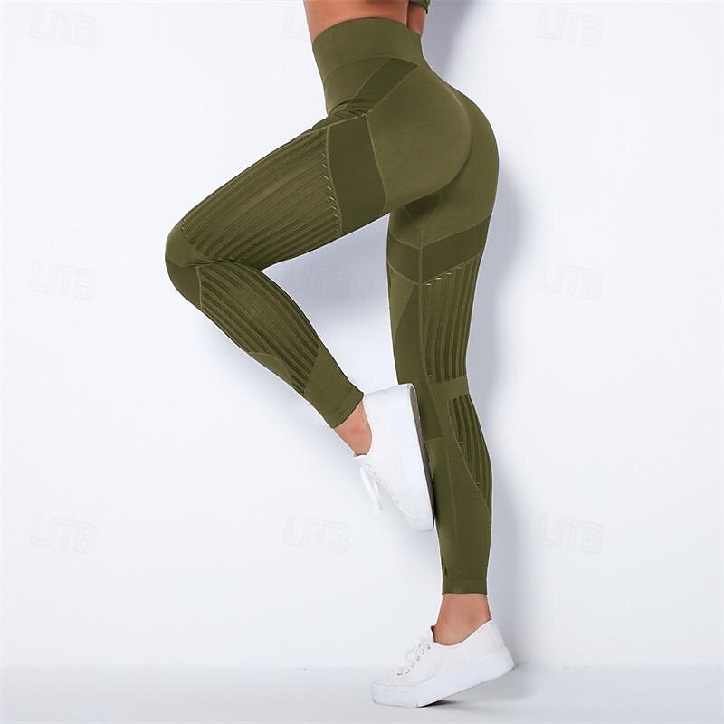 Women's Yoga Pants Yoga Leggings Mesh Patchwork High Waist Yoga Gym Workout Pilates Tights Color Block Dark Grey Black Army Green Spandex Sports Activewear Stretchy Slim 2025 - $25.99 –P9