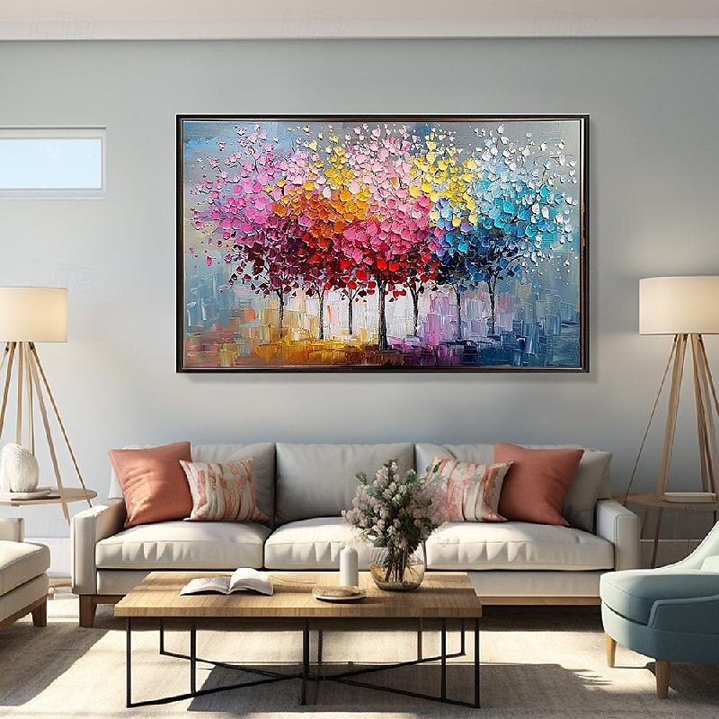 bunte Bäume Ölgemälde auf Leinwand große handgemalte Wandkunst abstrakte Wald Ölgemälde Wandkunst Landschaft Ölgemälde moderne Blumen Baum Gemälde für Wohnzimmer Wohnkultur Geschenk 2025 - $125.99 –P10
