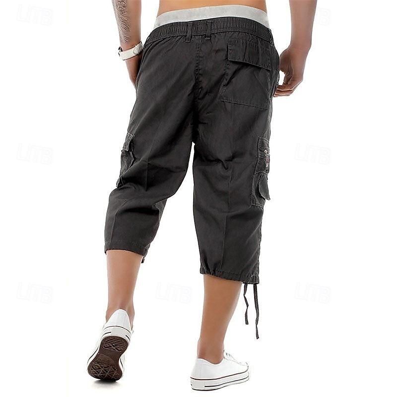 Homens Shorts táticos Bermuda Cargo Calças Capri Botões Cintura elástica Bolso multi Tecido Vestível Comprimento da panturrilha Ao ar livre Diário Acampar e Caminhar Moda Clássico Preto Azul de 2026 por $26.99 –P12