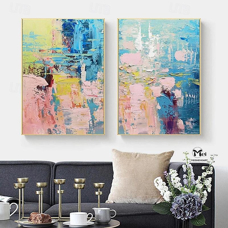 Handmade Colorful Abstract Painting on Canvas Pink Painting Blue Painting Bright Wall Art Fantasy Painting Texture Painting Large Abstract Painting Framed Ready To Hang 2025 - $141.99 –P1