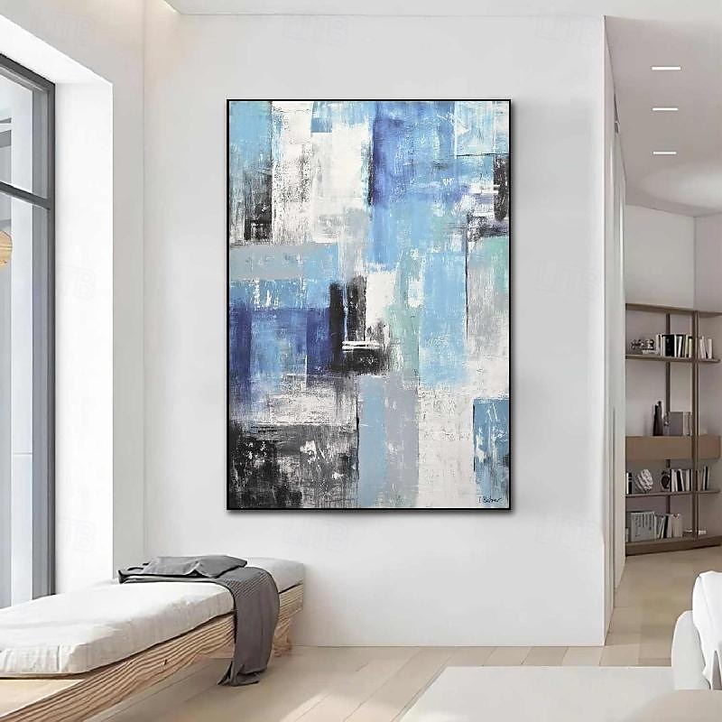 abstraktes Skyline-Gemälde, handgemalt, extragroßes Wandkunst-Gemälde, handgemachtes blaues Landschaftsgemälde auf Leinwand, großes Wandkunst-blaues abstraktes modernes Gemälde für Schlafzimmer, 2025 - $125.99 –P15