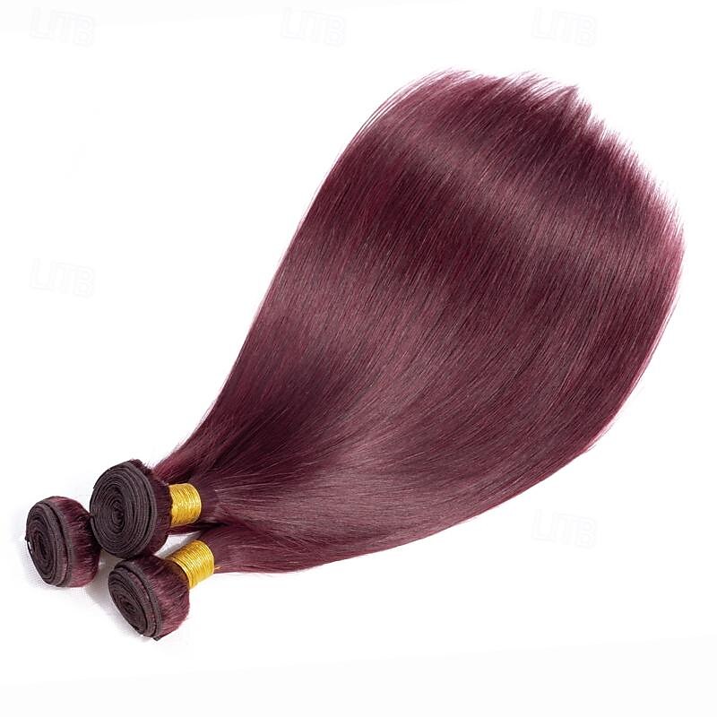 vin rouge # 99j remy cheveux humains tisser 12-30 pouces de long soyeux droite non transformés vierges brésiliens extensions de trame de cheveux pour les femmes 3pcs de 2025 ? $132.99 –P6