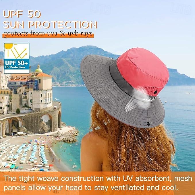 Cappello Da Sole Donna In Rete, Tesa Larga Cablata 11,4 Cm, Protezione UV UPF, Regolabile, Pieghevole