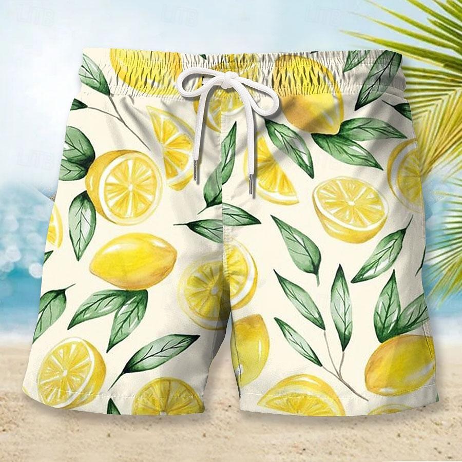 Voor heren Fruit Kersen Citroengeel Lange zwembroeken Zwemshorts Boardshorts Medium Taille Modieus Streetwear Ontwerper Casual Dagelijks Feestdagen Zak Trekkoord Elastische taille Ontwerper Kleding 2026 - $20.99 –P4