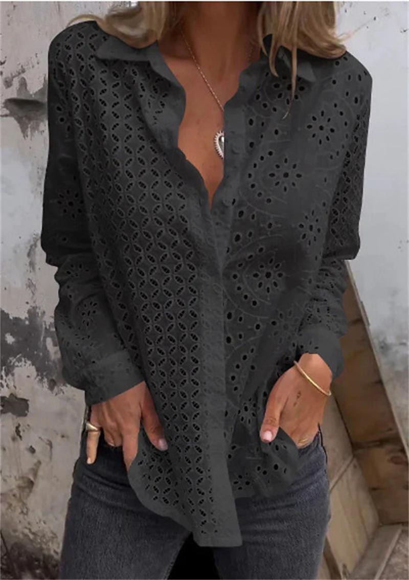 Women's White Elegant Lace Tops Eyelet Blouse Plain Button Cut Out Street Daily Fashion Shirt Collar Regular Fit Romantic Petite Tops Summer Holiday Wear Black White Red 2025 - $39.99 –P3