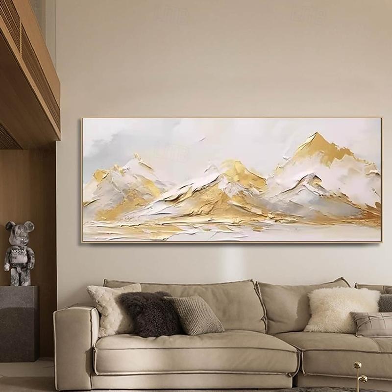 goud abstract bergschilderij hand geschilderd op canvas getextureerd abstract olieverfschilderij handgemaakte muurkunst goudfolie boho muur decor helder schilderij grote moderne kunst pianting voor 2025 - $58.99 –P11
