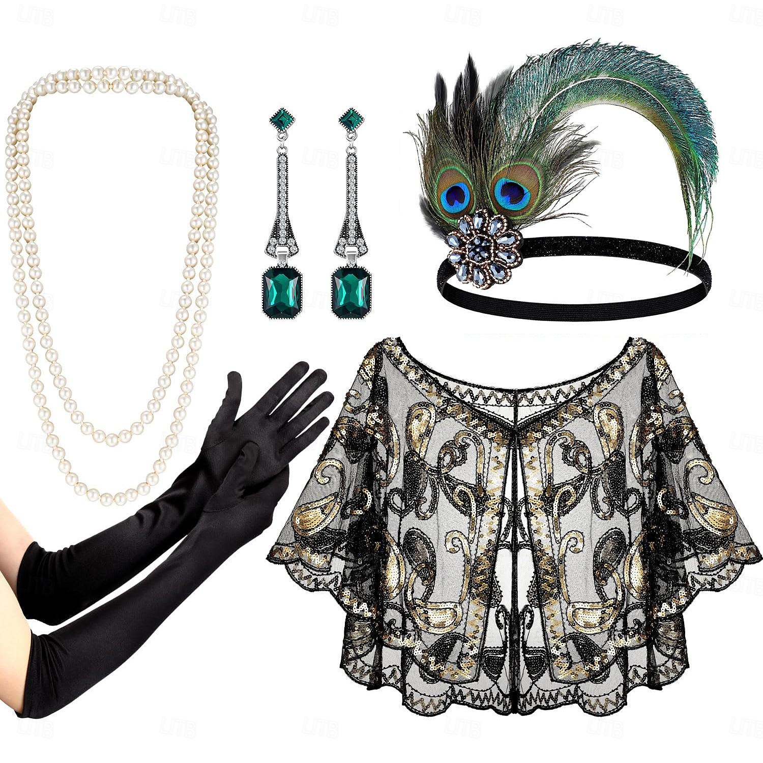 Retro Vintage Anos 20 O Grande Gatsby Faixa De Cabelo Estilo Melindrosa Conjunto de acessórios Xales Menina melindrosa Convidado do casamento Pena Mulheres Dia Das Bruxas Carnaval Baile de Máscaras de 2025 por $34.35 –P7