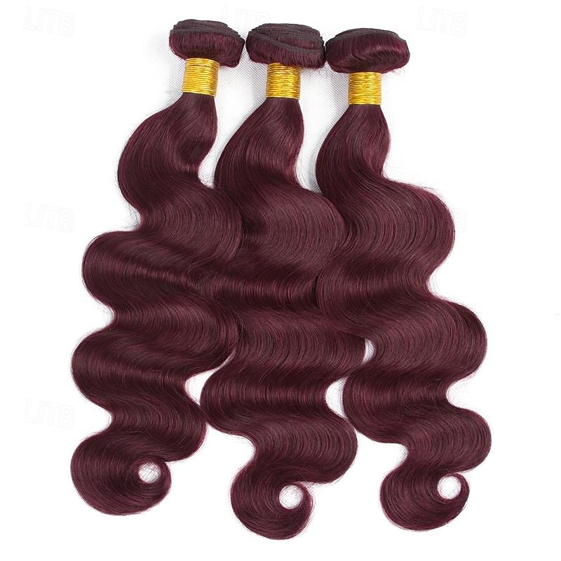 Burgunderrote Haarbündel mit Ombre-Farbe, brasilianisches 99j-Menschenhaar, gewelltes Echthaar, Weave-Bündel, Remy-Menschenhaar, Extensions, 3 Stück 2025 - $132.99 –P1