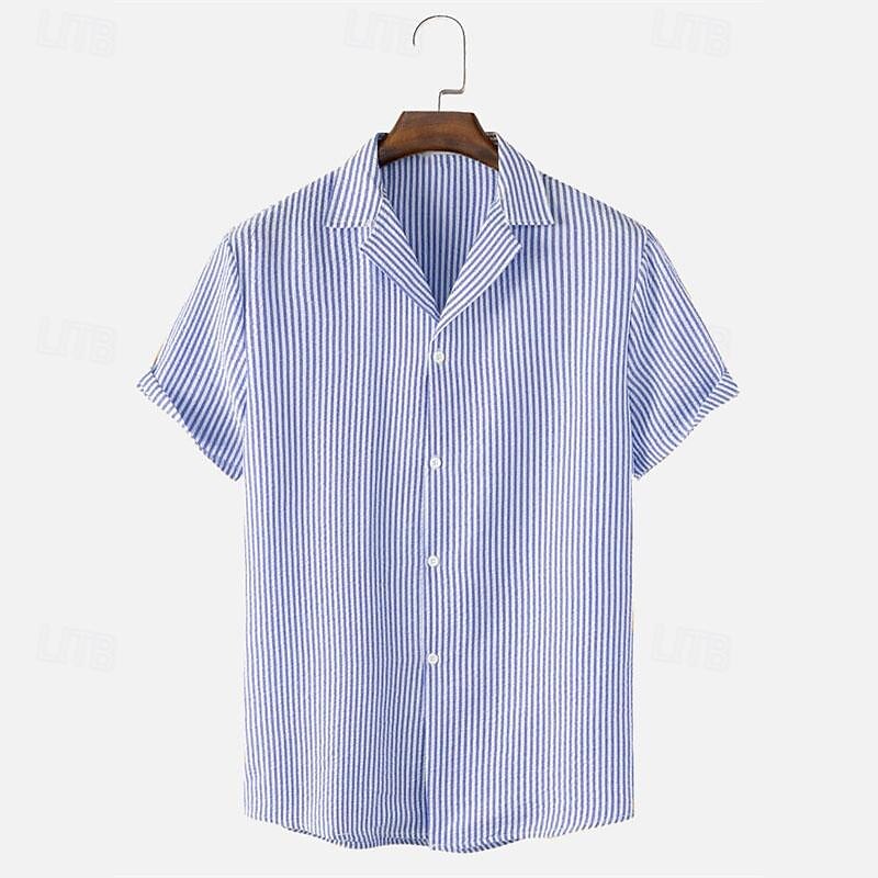 Homme Chemise Chemise d'été Chemise Décontractée Chemise de Plage Chemise Boutonnée Chemises à rayures Bleu Orange Manche Courte Rayures Col Rabattu Vacances Hawaïen Vêtement Tenue Polyester Mode de 2025 ? $24.99 –P1