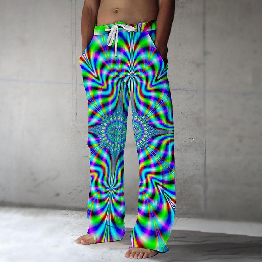Men's Pants Trousers Mid Waist Drawstring Elastic Waist Hawaiian Holiday Beaches Straight Leg Trousers Summer Spring Fall 3D Print Black Yellow Red 2025 - $25.99 –P5