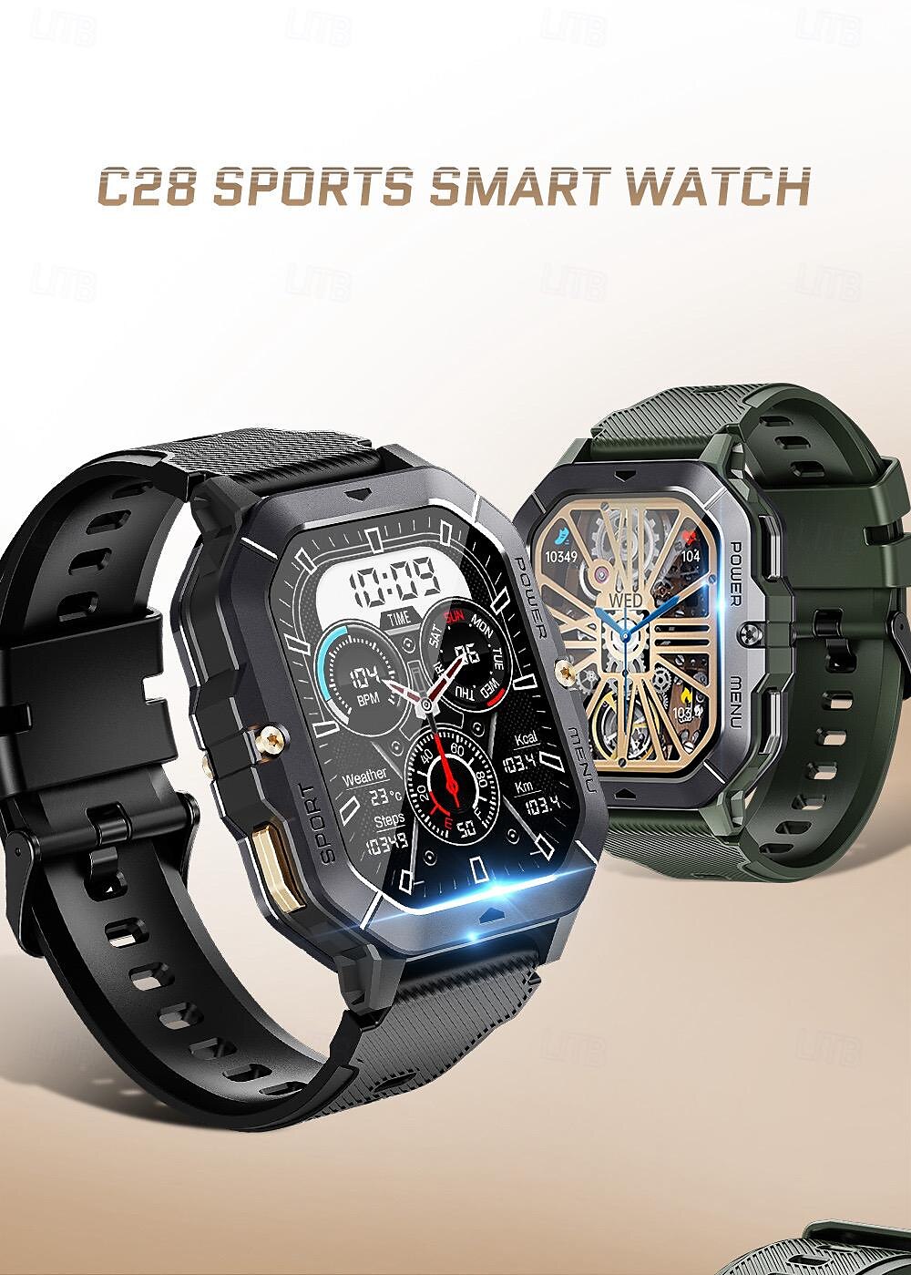 696 C28 Smart Watch 2.02 inch Smart Band Fitness Bracelet Bluetooth Pedometer Call Reminder Sleep Tracker Compatible with Android iOS Men Hands-Free Calls Message Reminder IP 67 42mm Watch Case 2025 - $52.99 –P1