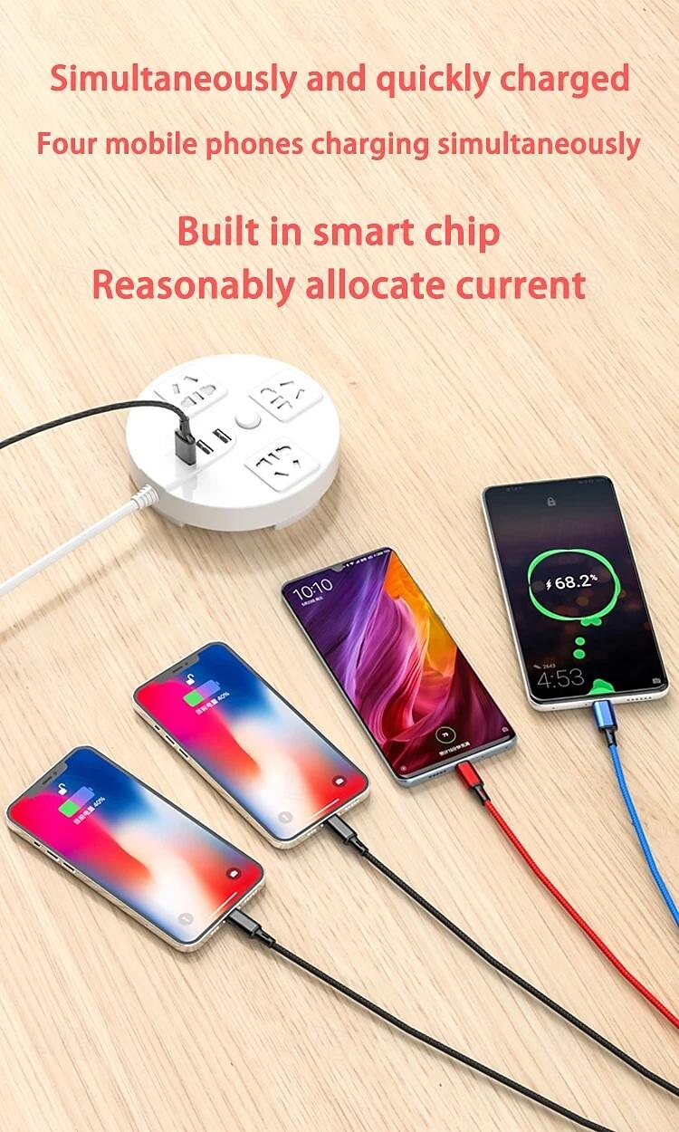 4 In 1 USB Cable For iPhone 3 In 1 USB A To Micro USB/Type C/8 Pin Charger Cable 3A Fast Charging Cabl For Huawei Samsung Xiaomi 2025 - $12.99 –P7