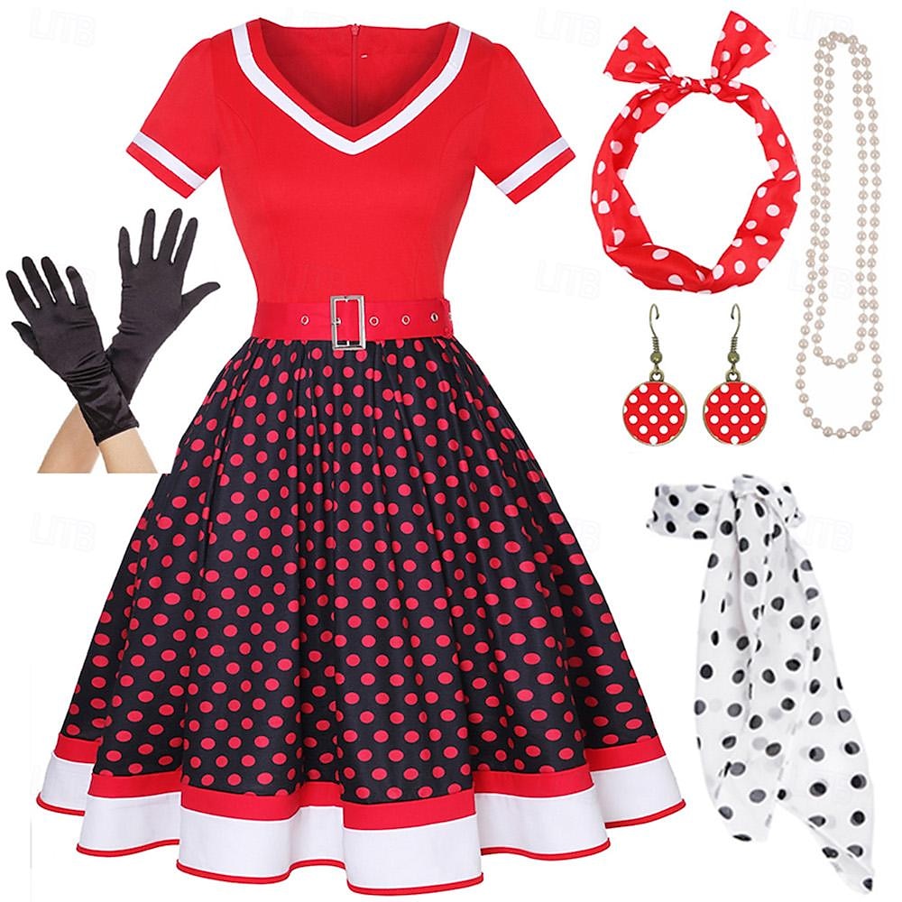 Vintage inspirované oblečení z 50. let Grease kloboukové šaty dámské kostýmy Vintage cosplay na rande večerní festival hedvábný šátek 2026 - $76.99 –P11