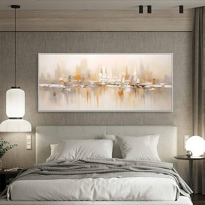 goud abstract bergschilderij hand geschilderd op canvas getextureerd abstract olieverfschilderij handgemaakte muurkunst goudfolie boho muur decor helder schilderij grote moderne kunst pianting voor 2025 - $58.99 –P4