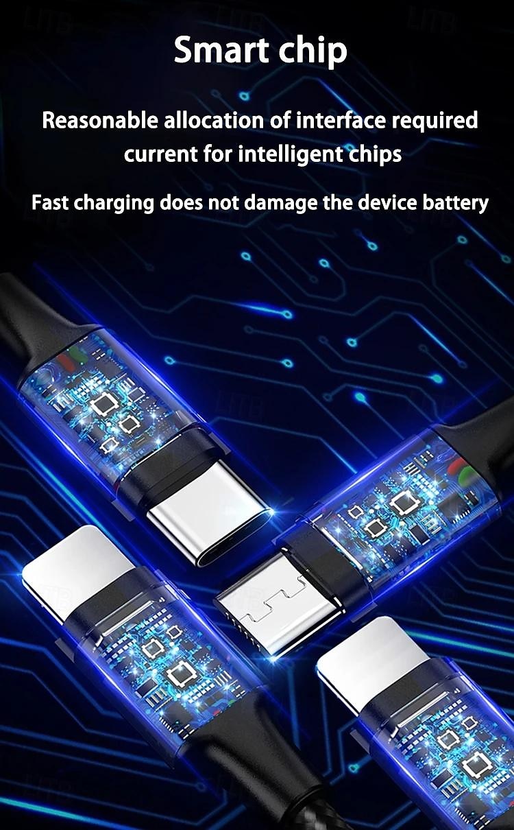 4 In 1 USB Cable For iPhone 3 In 1 USB A To Micro USB/Type C/8 Pin Charger Cable 3A Fast Charging Cabl For Huawei Samsung Xiaomi 2025 - $12.99 –P6