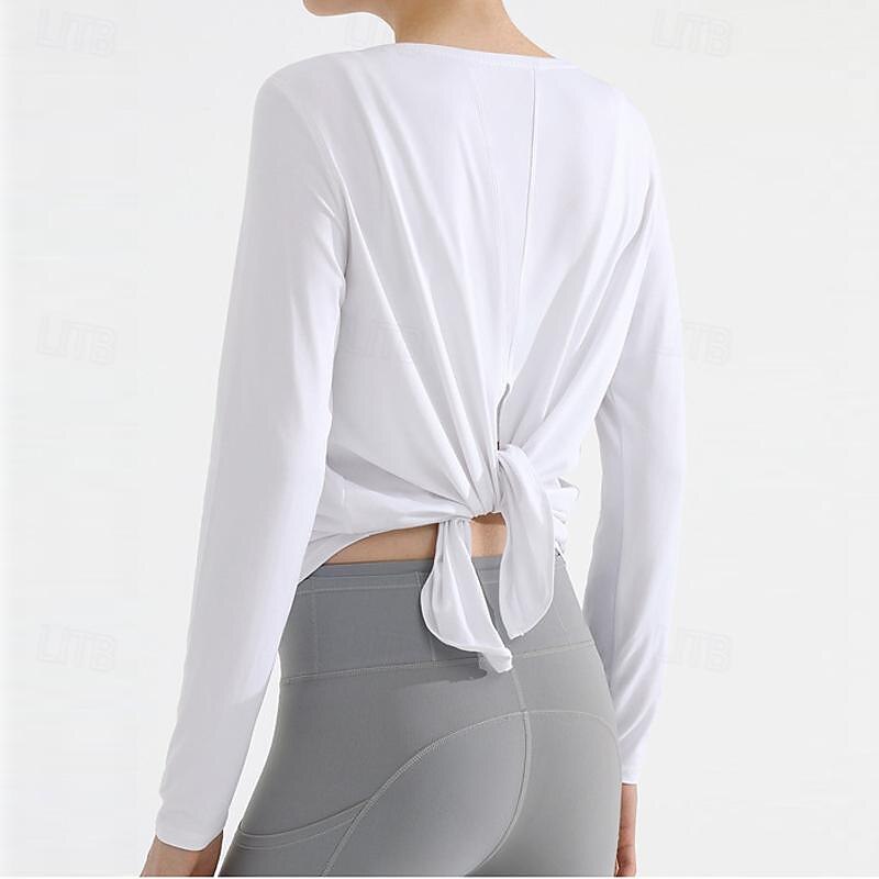 Women's Crew Neck Yoga Top Split Solid Color Black White Yoga Fitness Running Tee Tshirt Top Long Sleeve Sport Activewear Breathable Quick Dry Lightweight Stretchy Loose Fit 2025 - $27.99 –P19