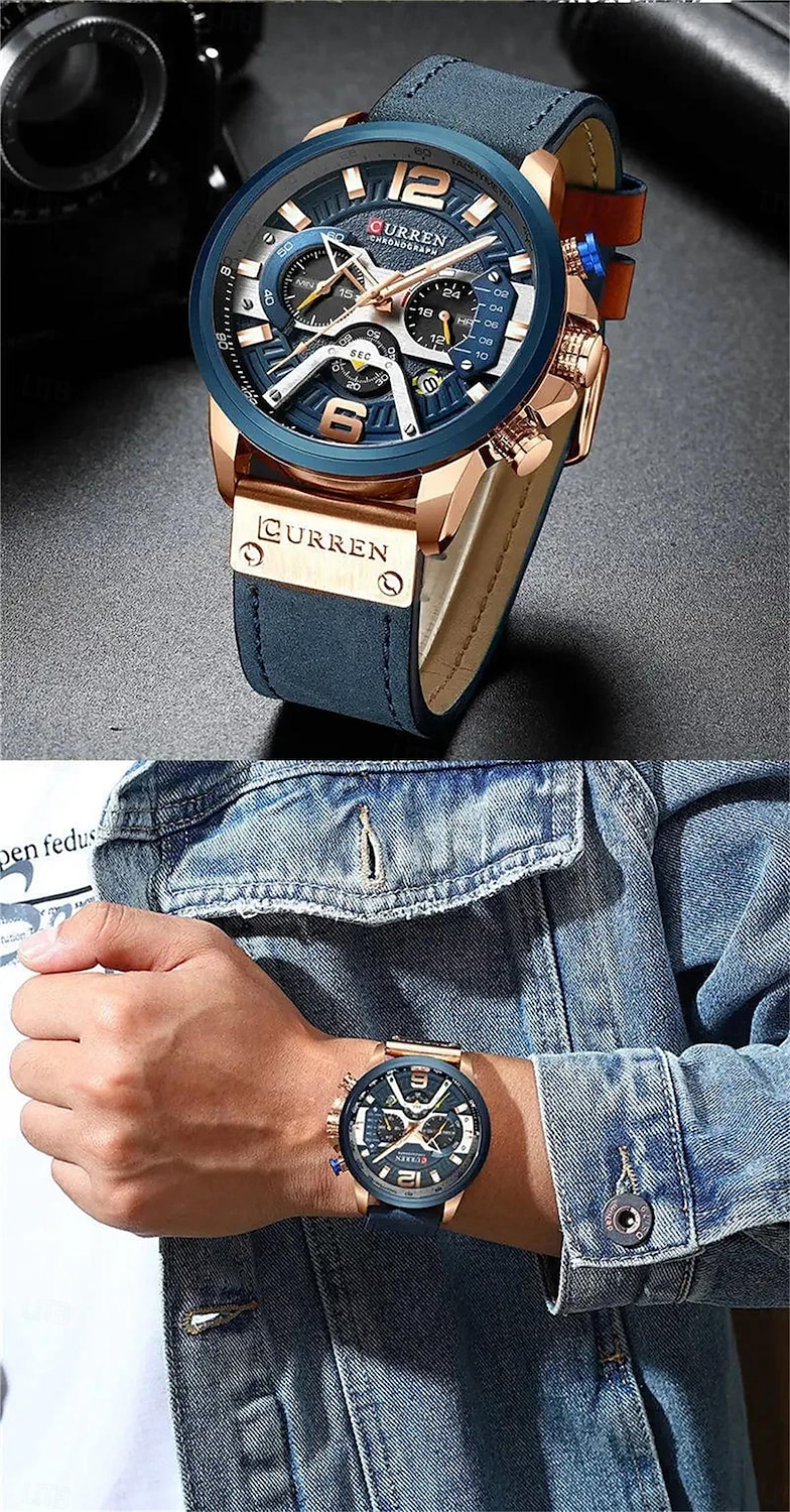 CURREN Herr Kvartsklockor Mode Affär Armbandsur Kalender VATTENTÄT Dekorativ Läder Klocka 2025 - $41.99 –P9