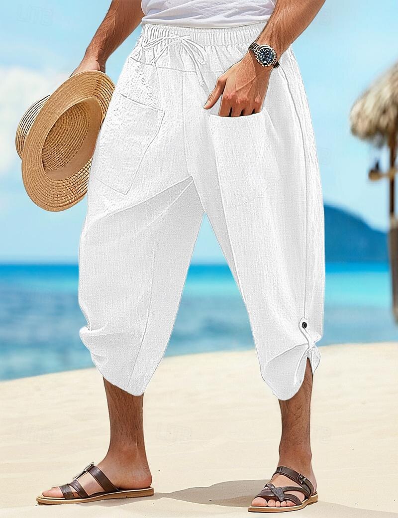 Homens Calção Shorts de linho Shorts de verão Shorts de praia Calças Capri Com Cordão Cintura elástica Bolso frontal Tecido Conforto Respirável Diário Feriado Para Noite Havaiana Boho Preto Branco de 2025 por $20.99 –P6
