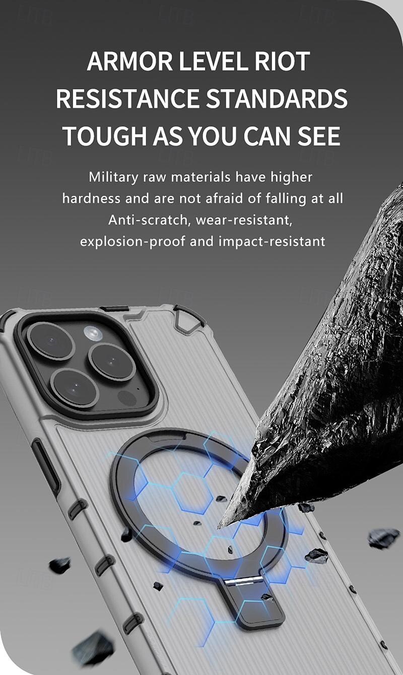 Phone Case For iPhone 16 iPhone 15 Pro Max Plus iPhone 14 13 12 11 Pro Max Plus Back Cover with Stand Holder Support Wireless Charging Shockproof TPU PC 2025 - $18.99 –P11