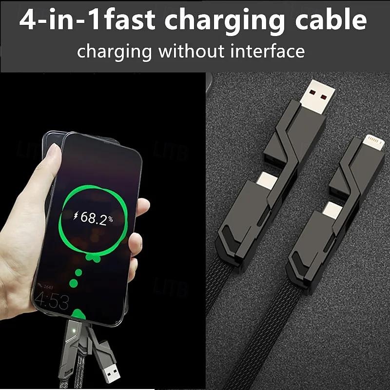 4 In 1 USB Type C Data Cable Fast Charging For iPhone 15 14 13 12 11 Samsung Xiaomi Redmi Huawei Wire Cable Fast Charger 2025 - $12.99 –P1