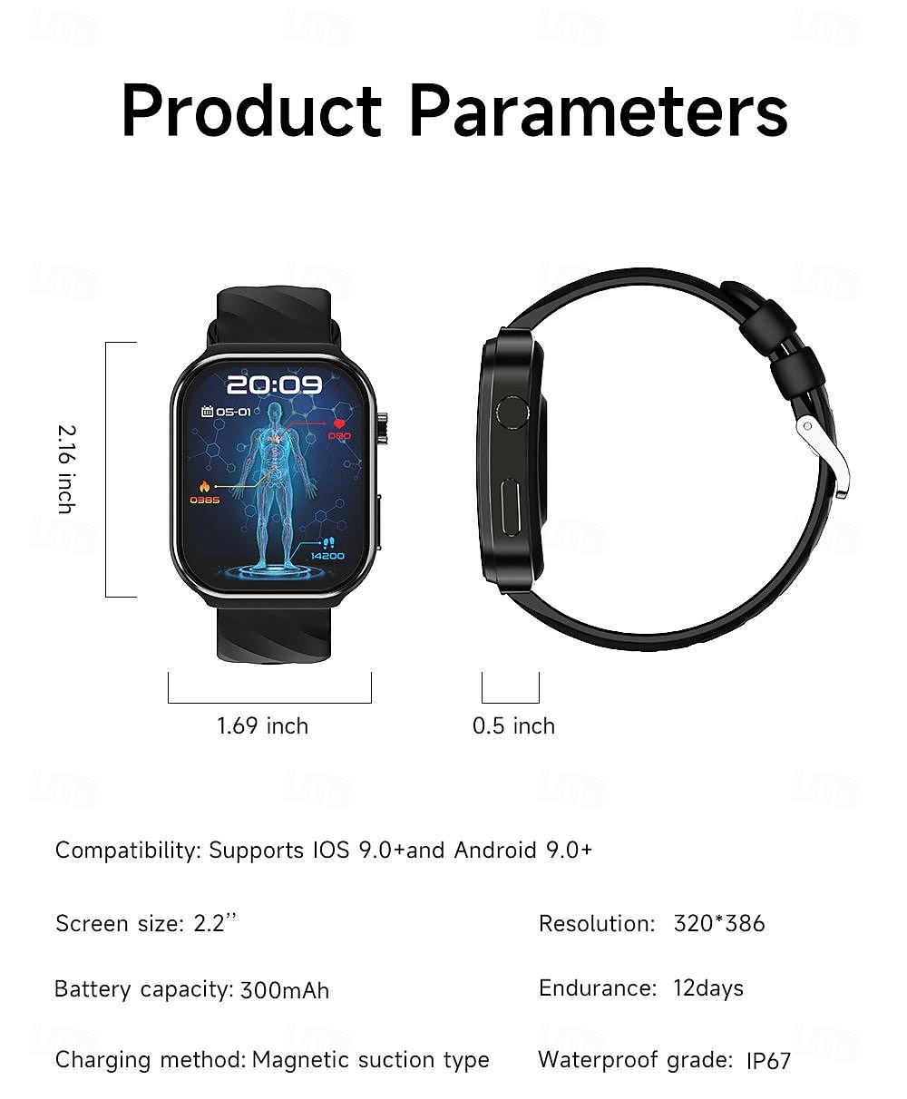 696 U13 Умные часы 2.2 дюймовый Смарт Часы Bluetooth ЭКГ + PPG Педометр Напоминание о звонке Совместим с Android iOS Женский Мужчины Хендс-фри звонки Напоминание о сообщении IP 67 46 2025 - $42.99 –P14