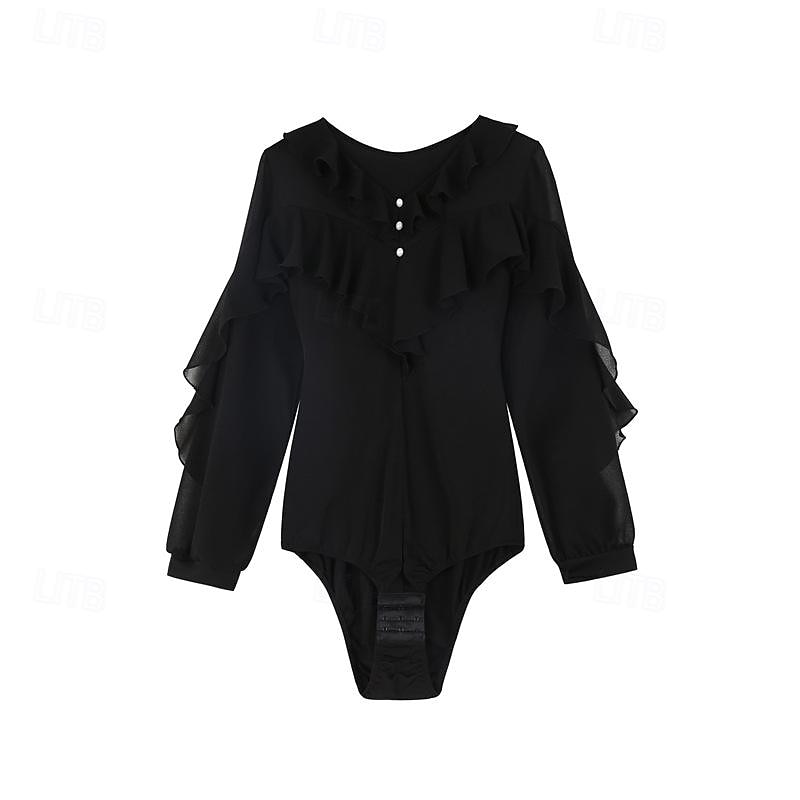 Dança Latina Dança de Salão Collant / Pijama Macacão Fru-Fru Cor Pura Recortes Mulheres Espetáculo Treino Manga Longa Alto Elastano de 2025 por $35.99 –P1