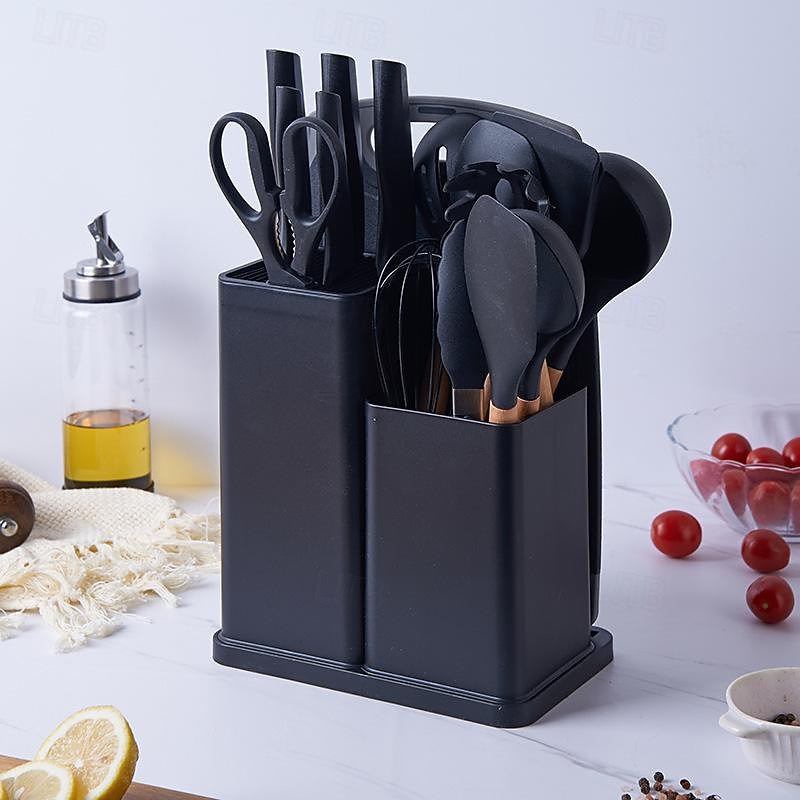 19 Pcs Kitchen Cooking Utensils and Knife Set with Block, Include 11 Pcs Silicone Cooking Utensils Set 5 Pieces Sharp Stainless Steel Chef Knives Scissors Whisk Tongs and Cutting Board 2024 - $25.99 –P8